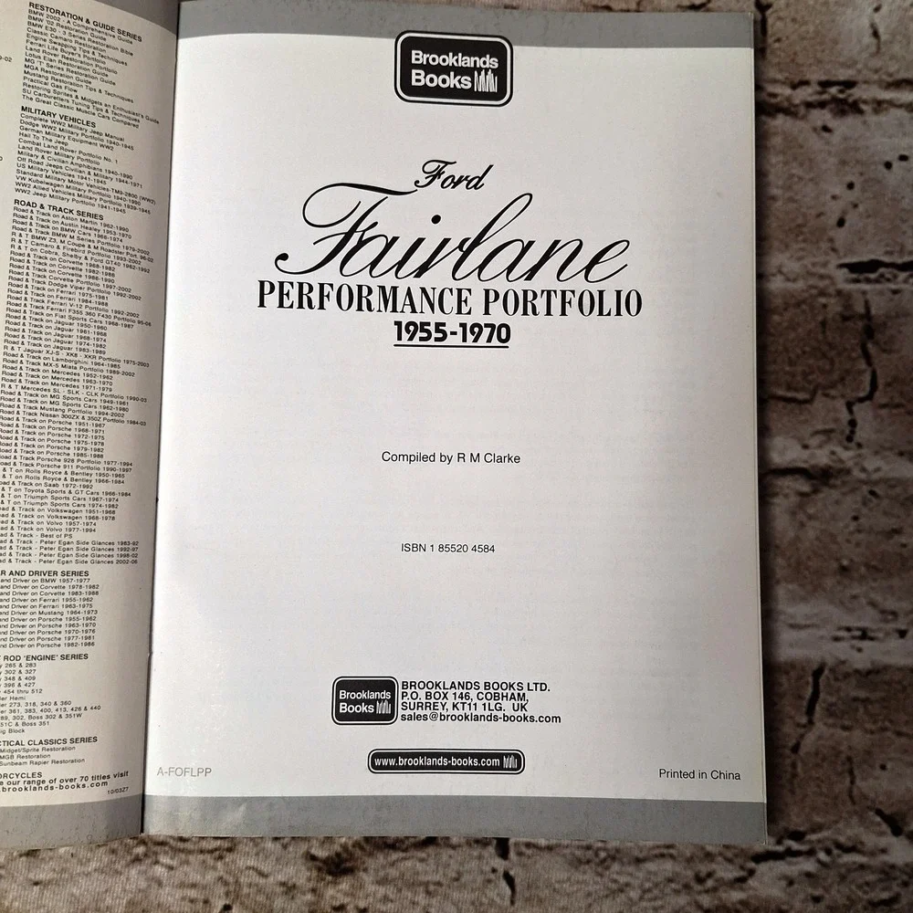 Ford Fairlane Performance Portfolio 1955-1970 Brooklands Books ISBN 1 85520 4584